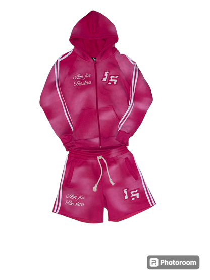 Pink short & zip up set